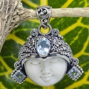 Sterling Sliver Bali Goddess Blue Topaz Pendant